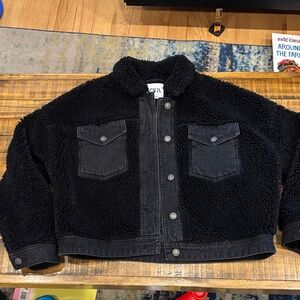 Zara Black Fleece-Lined Denim Jacket